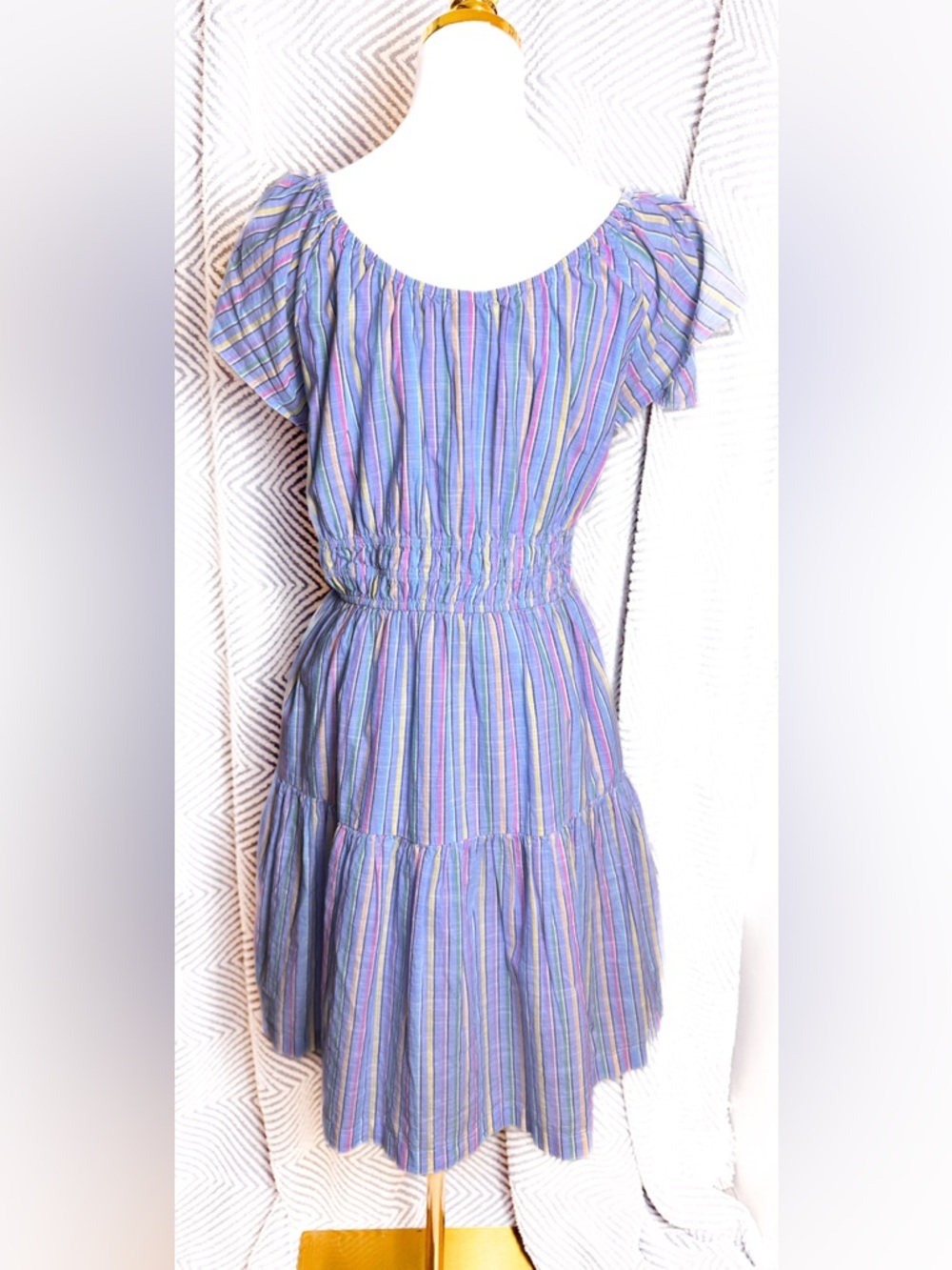 GAP Flutter Sleeve Mini Dress Pastel Stripe Spring Staple Dress - Picture 6 of 8